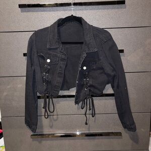 Black Lace-Up Denim Jacket